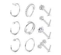 FIOROYAL 10 Stück Gefüllte Nasenpiercing Chirurgenstahl 20G L Förmiger Nasenstecker für Frauen Männer Nasenring Piercing CZ Silber/Gold Nostril Piercing Schmuck Silber