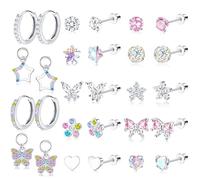 FIOROYAL 14 Paar Ohrringe für Mädchen Damen Hypoallergen Chirurgenstahl Medizinische Ohrring Creolen Ohrstecker Schraubverschluss Set Herz Schmetterling Blume Stern-Piercing Ohr für Kinder
