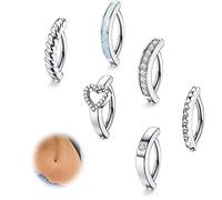 FIOROYAL 6Stück 14G Bauchnabelpiercing Silber CZ Opal Herz Bauchnabelpiercing Ring Clicker Piercing Bauchnabel Ring Set Belly Piercing Schmuck