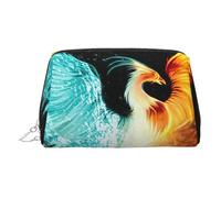 Fire and Water Kosmetiktasche aus Leder mit Phönix-Druck, Make-up-Tasche für Geldbörse mit Reißverschluss oben, stilvolle Kulturtasche, silber, Eine Größe