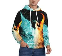 Fire and Water Phoenix-Print Herren-Kapuzenpullover, bequemer Pullover für Herren, Kordelzug, lässige Kapuzen-Sweatshirts, Schwarz , XL