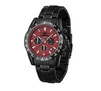 FIREFOX Armband- Herrenuhr Sky Commander Chronograph analog Quarz Edelstahl SCHWARZ Zifferblatt rot 10 ATM wasserdicht FFS23-105b
