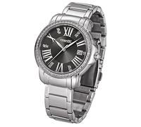 FIREFOX Damen- Armbanduhr analog Quarz Edelstahl Zirkoniasteine Zifferblatt schwarz- anthrazit 5 ATM wasserdicht FFS1010-104