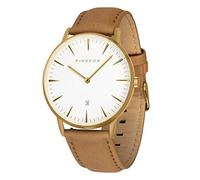FIREFOX Damenuhr Herren- Armbanduhr Passion analog Quarz Edelstahl gelb vergoldet Lederarmband braun Zifferblatt weiß 5 ATM wasserdicht FFPL02-163