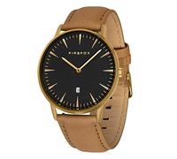 FIREFOX Damenuhr Herren- Armbanduhr Passion analog Quarz Edelstahl gelb vergoldet Lederarmband braun Zifferblatt schwarz 5 ATM wasserdicht FFPL02-173