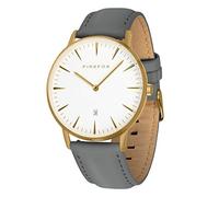 FIREFOX Damenuhr Herren- Armbanduhr Passion analog Quarz Edelstahl gelb vergoldet Lederarmband grau Zifferblatt weiß 5 ATM wasserdicht FFPL02-164