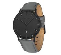 FIREFOX Damenuhr Herren- Armbanduhr Passion analog Quarz Edelstahl Lederarmband grau Zifferblatt schwarz 5 ATM wasserdicht FFPL02-134