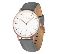 FIREFOX Damenuhr Herren- Armbanduhr Passion analog Quarz Edelstahl rosevergoldet Lederarmband grau Zifferblatt weiß 5 ATM wasserdicht FFPL02-104