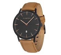 FIREFOX Damenuhr Herren- Armbanduhr Passion analog Quarz Edelstahl schwarz Lederarmband braun Zifferblatt schwarz Rosegold 5 ATM wasserdicht FFPL02-123