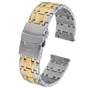 FIREFOX Ersatz- Uhrenarmband extra lang Überlänge Edelstahl voll massiv Bicolor Gold-Silber Breite 18mm MB-04-F18 Quick Release