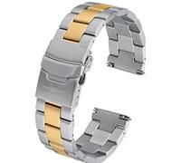 FIREFOX Ersatz- Uhrenarmband extra lang Überlänge Edelstahl voll massiv Bicolor Gold-Silber Breite 26mm MB-05-F26 Quick Release