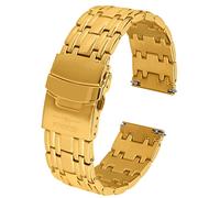 FIREFOX Ersatz- Uhrenarmband extra lang Überlänge Edelstahl voll massiv gelb Gold vergoldet Breite 22mm MB-04-D22 Quick Release