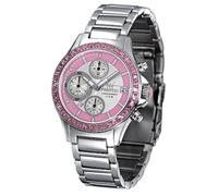 FIREFOX FFS177-190 rosa Damenuhr Edelstahl Chronograph Zirkoniasteine massiv Edelstahl Sicherheitsfaltschließe 10 ATM Prüfdruck