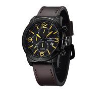 FIREFOX Herren- Armbanduhr Soldier analog Quarz Chronograph Edelstahl schwarz gelb Lederarmband braun Datumsanzeige 10 ATM wasserdicht FFS255-106