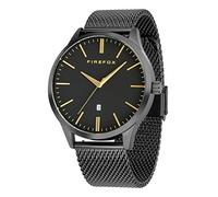 FIREFOX Herren- Armbanduhr XCHANGE analog Quarz Edelstahl Milanaise Mesh Armband Zifferblatt schwarz-Messing Datum 5 ATM wasserdicht FFPL01-001