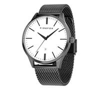 FIREFOX Herren- Armbanduhr XCHANGE analog Quarz Edelstahl schwarz Milanaise Mesh Armband Zifferblatt weiß Datum 5 ATM wasserdicht FFPL01-003