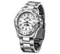 FIREFOX Mondphasenuhr FFS01-501b weiß/Gun Color massiv Edelstahl Damenuhr Herrenuhr Armbanduhr Sicherheitsfaltschließe 10 ATM wasserdicht Miyota 6P80 Kaliber