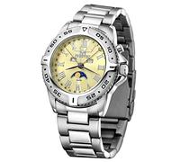 FIREFOX Mondphasenuhr FFS01-510 Sunray saturngold massiv Edelstahl Damenuhr Herrenuhr Armbanduhr Sicherheitsfaltschließe 10 ATM Prüfdruck Miyota Werk 6P80