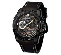 FIREFOX Skipper Sportuhr FFS285-102 Chronograph VD53 Herrenuhr Edelstahl Armbanduhr 10 ATM Spezial-Silikonarmband in Lederoptik Dornschließe Zifferblatt Schwarzbraun