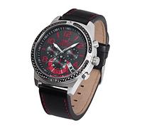 FIREFOX Skydiver FFS20-102b schwarz/rot/Carbon Edelstahl Lederarmband Dornschließe Herrenuhr Chronograph 10 ATM Prüfdruck