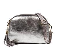 FIRENZE ARTEGIANI. Aliminusa Umhängetasche Damen Echtleder Lackleder 22x9x16cm Farbe: grau, grau, Utility