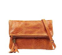 FIRENZE ARTEGIANI. Alzano Umhängetasche Damen Echtleder Wildleder Gravur Schlange 27x5x29cm Farbe: Orange, orange, Utility
