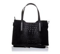 Firenze Artegiani Bolso De Mujer Piel Auténtica, Grabado Cocodrilo Y Lacado Umhängetasche, 31 cm, Schwarz (Negro)