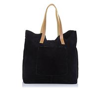 Firenze Artegiani Bolso Shopping Bag De Mujer Piel Auténtica, Acabado Gamuza Umhängetasche, 50 cm, Schwarz (Negro)