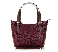 Firenze Artegiani Bolso Tote De Mujer Piel Auténtica, Grabado Trenzado Geométrico Lacado Umhängetasche, 37 cm, Rot (Granate Oscuro)