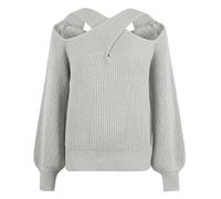 Firulab Damen-Pullover mit Langen Ärmeln, langärmliges Pullover-Oberteil | Langärmliger, einfarbiger Pullover mit überkreuzter Wickelfront - Strickpullover mit Laternenärmeln für Damen, Frühling