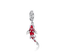 Fisch-Charm aus 925er Sterlingsilber, rote Emaille, passend für Pandora-Armbänder, Sterlingsilber, Zirkonia, Zirkonia