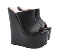 Fisch Mund Open Toe Dicke Unterseite Keil Dicke Super High Heel Nachtclub Damen Sandalen 17CM/6.69IN,Schwarz,40 EU