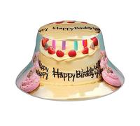 Fischerhut mit Totenkopf-Roll-Skelett-Knochen, reflektierend, doppelseitig, Fischerhut, Fischerhut, Outdoor, Reisen, Strand, Sonnenhut, für alle Jahreszeiten, Unisex, Happy Birthday Big Cake,