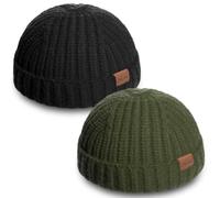 Fisherman Kurze Beanie-Mütze für Herren, Strickmütze mit Totenkopf-Manschette, Trawler-Mütze, stilvolle Uhrenkappe, Winter, warme Mütze für den täglichen Gebrauch, Schwarz, Armeegrün, Einheitsgre