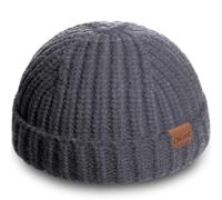 Fisherman Kurze Beanie-Mütze für Herren, Strickmütze mit Totenkopf-Manschette, Trawler-Mütze, stilvolle Uhrenkappe, Winter, warme Mütze für den täglichen Gebrauch, grau dunkel, Einheitsgre