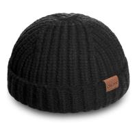 Fisherman Kurze Beanie-Mütze für Herren, Strickmütze mit Totenkopf-Manschette, Trawler-Mütze, stilvolle Uhrenkappe, Winter, warme Mütze für den täglichen Gebrauch, Schwarz, Einheitsgre