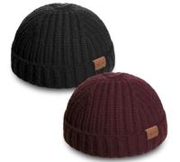 Fisherman Kurze Beanie-Mütze für Herren, Strickmütze mit Totenkopf-Manschette, Trawler-Mütze, stilvolle Uhrenkappe, Winter, warme Mütze für den täglichen Gebrauch, Schwarz, Weinrot, Einheitsgre