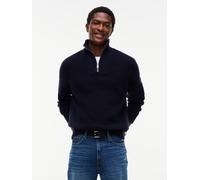 Troyer TOMMY HILFIGER "FISHERMAN RIB ZIP MOCK", Herren, Gr. XL, blau (navy blau), Strick, Obermaterial: 45% Nylon, 30% Baumwolle, 25% Wolle, relaxed fit normal, Rippstrickbündchen, Pullover Troyer, mi