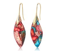 Fishhoop-Ohrringe im Tropfendesign, Trendige Heilstein Ohrringe Statement-Schmuck in Tropfenform aus Edelsteinen für Damen (Rot Blau)