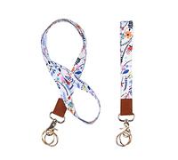 FISHSHOP Schlüsselband,1 Stücke Neck Lanyard und Wrist Schlüsselanhänger Umhängeband Universal mit Metall Ring und Hohe Qualität Leder,Zweiseitiger Druck in Voller Farbe, Für Handy,Schlüssel (White)