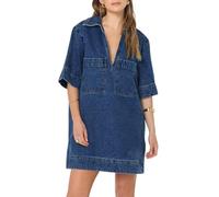 Fisoew Damen-Denim-Hemdkleid, Sommerkleid, V-Ausschnitt, Mini-Jeanskleider mit Taschen, Blau, Groß