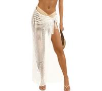 Fisoew Damen Strand Pareo Rock Sexy Bikini Cover Up Leichtes Strandrock Wraps Badeanzug Hollow Out Strandkleid Weiß XL