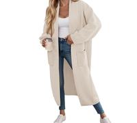 Fisoew Strickjacke Damen Lang Cardigan Langarm Oversized Strickmantel Open Front Sweater Jacke mit Taschen,Aprikose,L