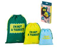 Fisura - 3er Set Reise Wäschesäcke mit Aufschrift "Out of the Office" - Kordelzug Gepäck Organizer (6L, 4L, 2L) - Verpackung Aufbewahrungsbeutel (Tourist, grün)