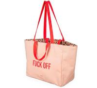 FISURA Original out of the office Strandtasche, groß, wendbar, blau, gestreift, Tote Bag Damen, XXL, Baumwolle, Reisetasche, Einkaufstasche (F*ck off, leopard)