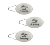 Fisura - Ovale Münzbörse aus Gummi “All You Need” in Weiß. Retro-Geldbörse mit Kette, kleine Unisex Tasche für die Hosentasche, originelle Geschenkidee. 3 Stück.