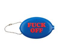 Fisura - Ovale Münzbörse aus Gummi “F*ck Off” in Dunkelblau. Retro-Geldbörse mit Kette, kompakte Unisex Tasche für unterwegs, lustiges Geschenk. 1 Stück.