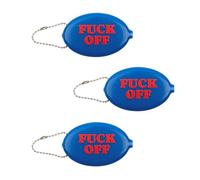 Fisura - Ovale Münzbörse aus Gummi “F*ck Off” in Dunkelblau. Retro-Geldbörse mit Kette, kompakte Unisex Tasche für unterwegs, lustiges Geschenk. 3 Stück.
