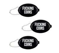 Fisura - Ovale Münzbörse aus Gummi “F*cking Coins” in Schwarz. Retro-Geldbörse mit Kette, kleine Unisex Tasche für die Hosentasche, originelle Geschenkidee. 3 Stück.