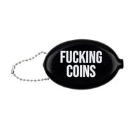 Fisura - Ovale Münzbörse aus Gummi “F*cking Coins” in Schwarz. Retro-Geldbörse mit Kette, kleine Unisex Tasche für die Hosentasche, originelle Geschenkidee. 1 Stück.